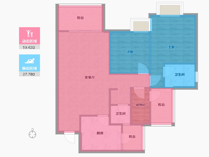 四川省-成都市-天立世纪华府E2户型102m²-78.92-户型库-动静分区