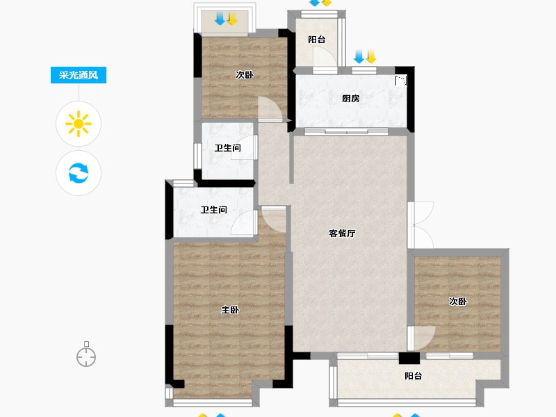 四川省-成都市-东原中业印江洲110平户型110m²-85.77-户型库-采光通风