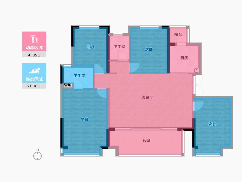 四川省-成都市-东原中业印江洲127平户型127m²-110.38-户型库-动静分区