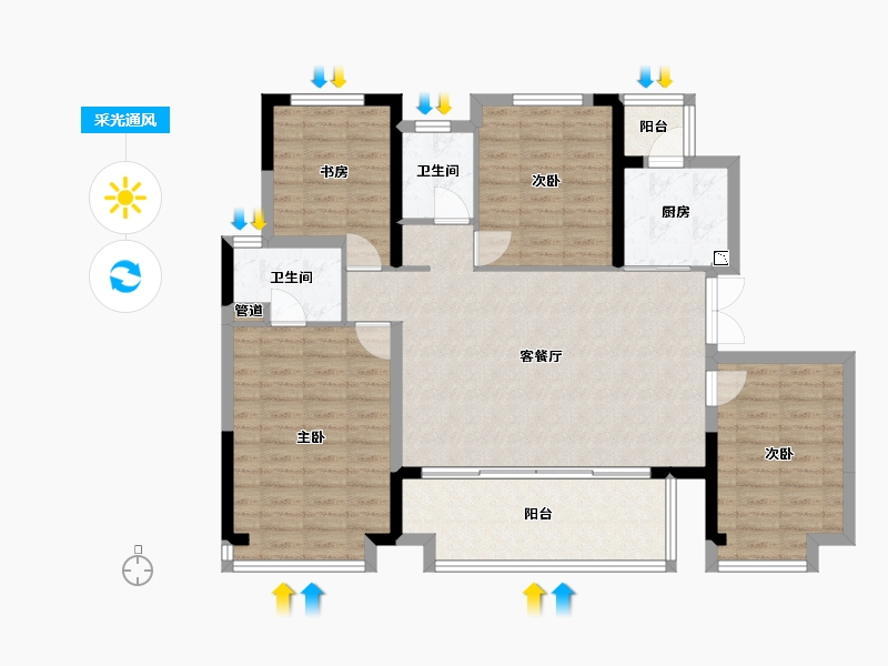 四川省-成都市-东原中业印江洲127平户型127m²-110.38-户型库-采光通风