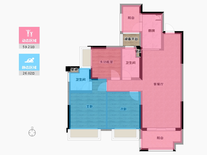 四川省-成都市-中瑞天悦天玺(10,9,11,7)栋98m²-76.93-户型库-动静分区