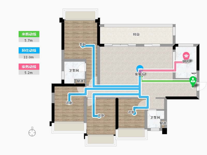 四川省-成都市-中瑞天悦天玺(10,9,11,7)栋129m²-100.63-户型库-动静线