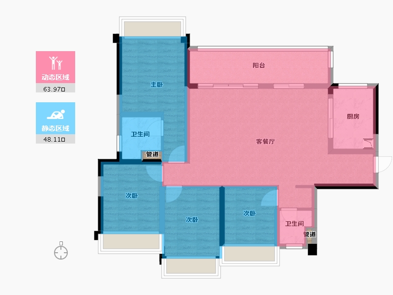 四川省-成都市-中瑞天悦天玺(10,9,11,7)栋129m²-100.63-户型库-动静分区