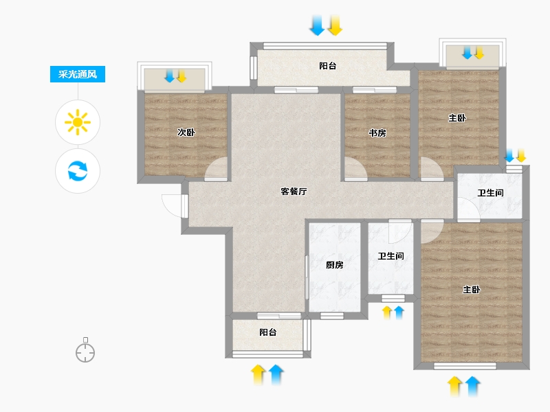 四川省-成都市-大发融悦和府A户型121m²-94.91-户型库-采光通风