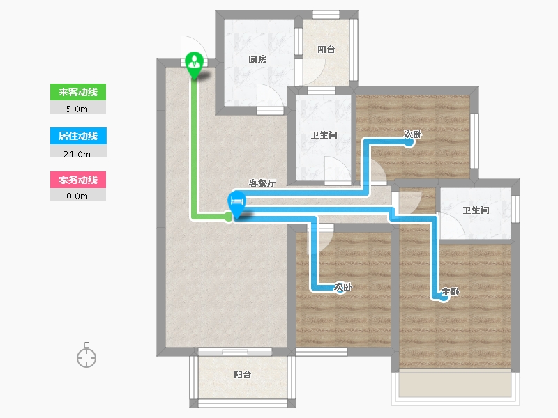 四川省-成都市-大发融悦和府Ｂ户型105m²-80.63-户型库-动静线