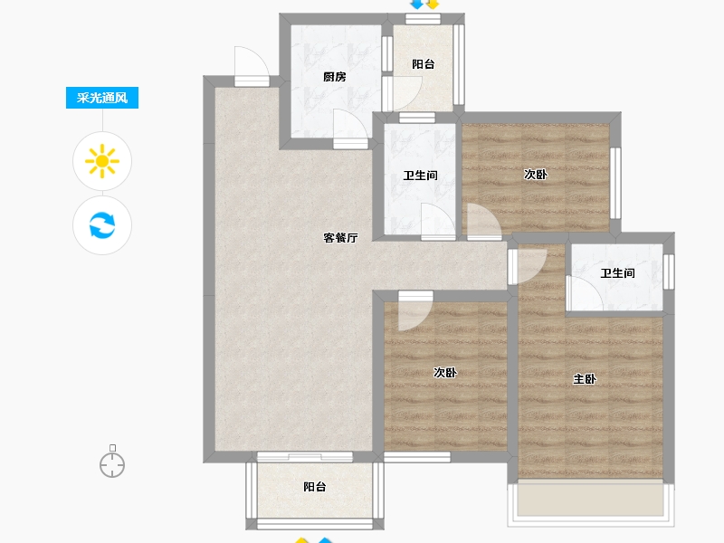 四川省-成都市-大发融悦和府Ｂ户型105m²-80.63-户型库-采光通风