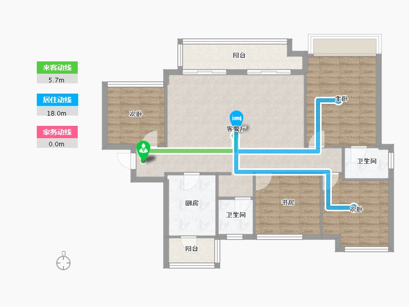 四川省-成都市-大发融悦和府Ｃ户型132m²-105.17-户型库-动静线