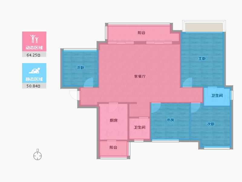 四川省-成都市-大发融悦和府Ｃ户型132m²-105.17-户型库-动静分区