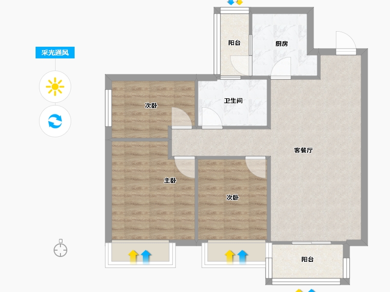 四川省-成都市-大发融悦和府Ｄ户型95m²-71.75-户型库-采光通风