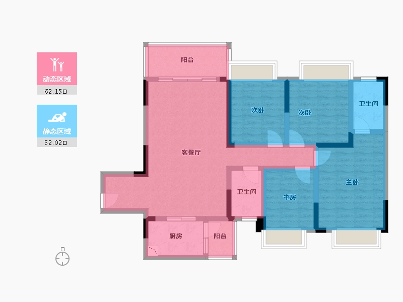 四川省-成都市-锦德天府Ａ１户型128m²-100.48-户型库-动静分区