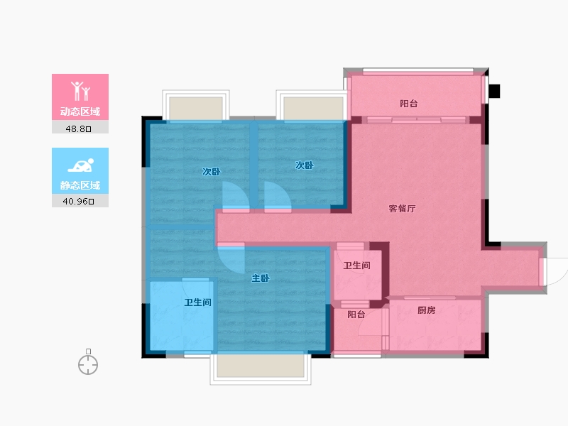 四川省-成都市-锦德天府D1户型99m²-79.20-户型库-动静分区