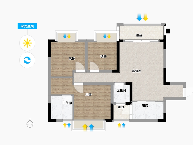 四川省-成都市-锦德天府D1户型99m²-79.20-户型库-采光通风