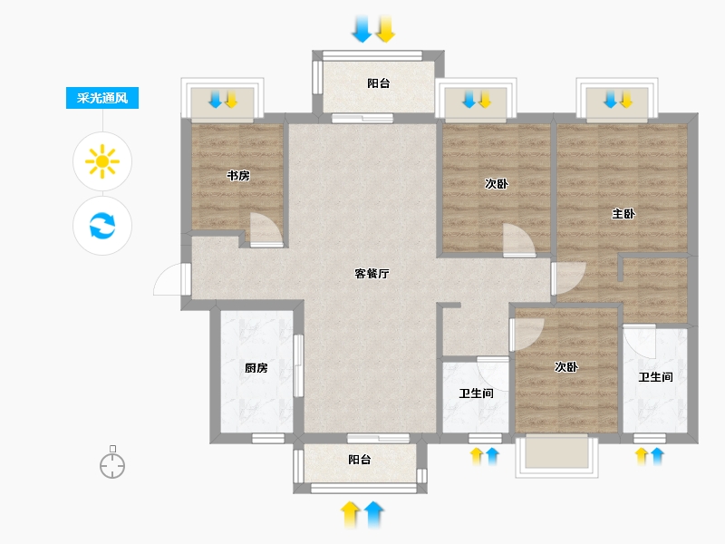 四川省-成都市-新城金樾华府(11,12)号楼120m²-89.64-户型库-采光通风