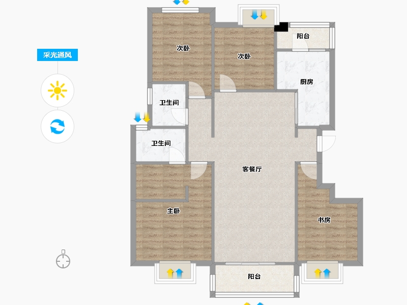 四川省-成都市-新城金樾华府(11,17,18,12)号楼130m²-104.52-户型库-采光通风