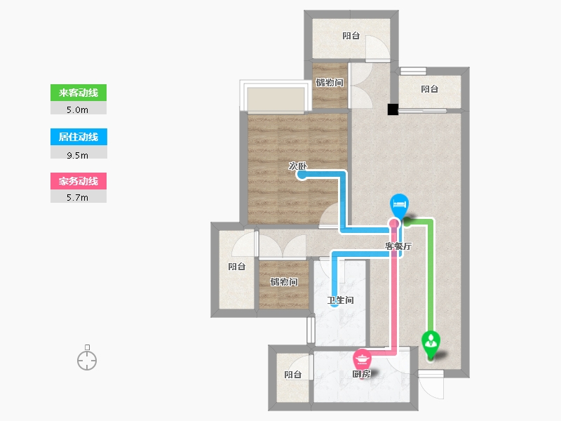 四川省-成都市-鑫海天城A1户型81m²-63.53-户型库-动静线