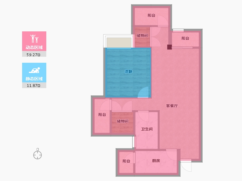 四川省-成都市-鑫海天城A1户型81m²-63.53-户型库-动静分区