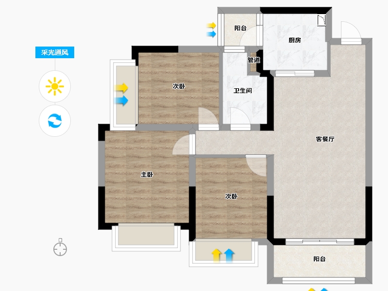 四川省-成都市-经典西悦城4栋（住宅）,5栋（住宅）,6栋98m²-73.01-户型库-采光通风