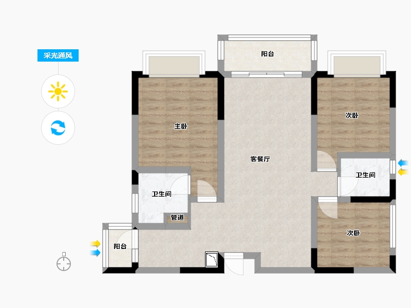 四川省-成都市-经典西悦城5栋（住宅）,6栋107m²-79.91-户型库-采光通风