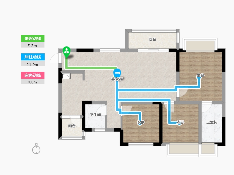 四川省-成都市-经典西悦城5栋（住宅）,6栋Ｂ2-2户型98m²-80.78-户型库-动静线