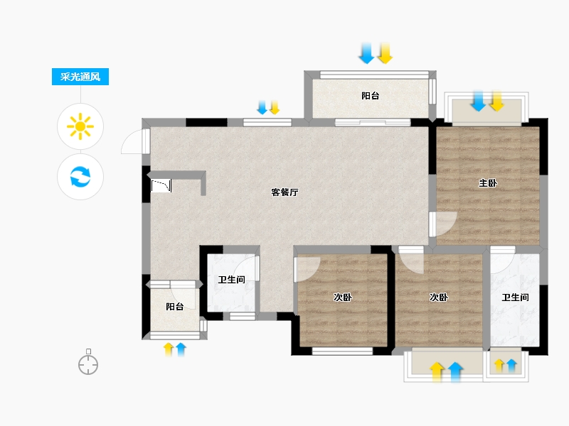 四川省-成都市-经典西悦城5栋（住宅）,6栋Ｂ2-2户型98m²-80.78-户型库-采光通风