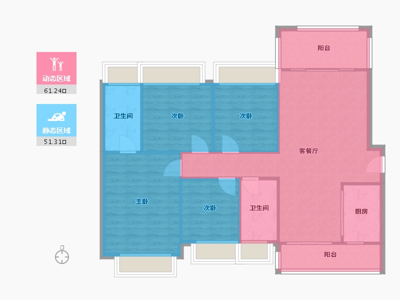 四川省-成都市-经典西悦城12号楼，13号楼126m²-103.04-户型库-动静分区