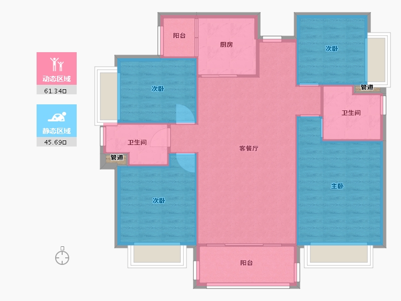 四川省-成都市-经典西悦城Ａ1户型123m²-98.54-户型库-动静分区