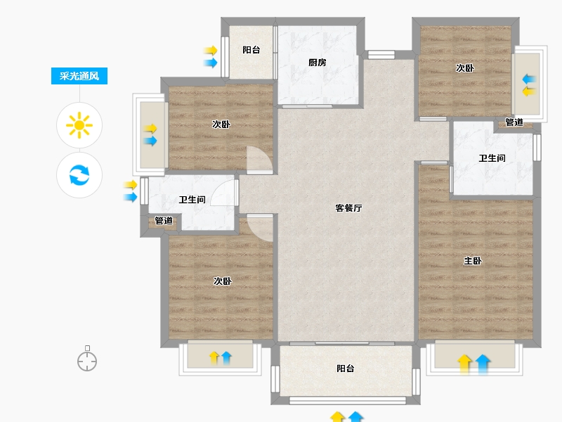 四川省-成都市-经典西悦城Ａ1户型123m²-98.54-户型库-采光通风