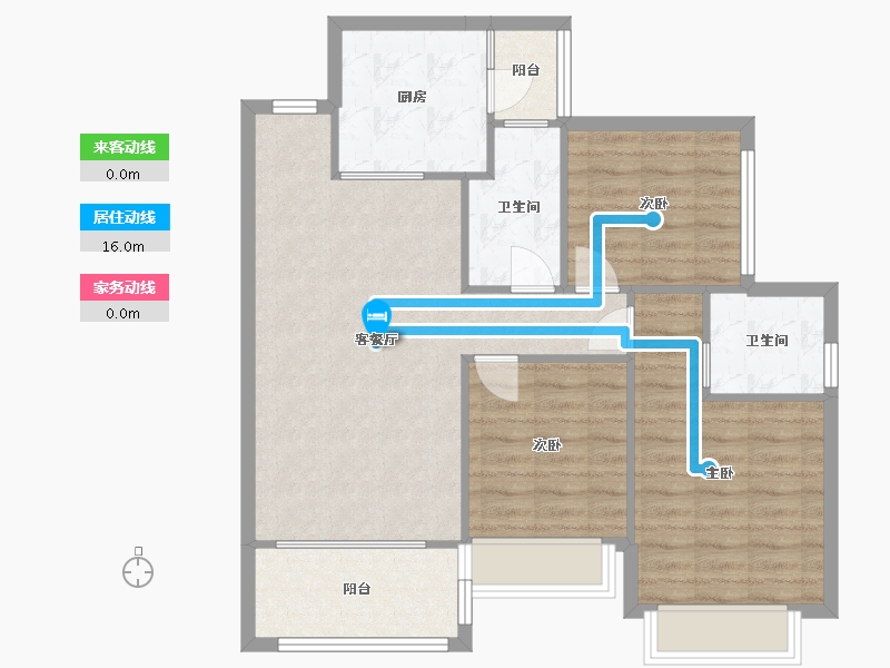 四川省-成都市-经典西悦城Ａ3户型105m²-86.14-户型库-动静线