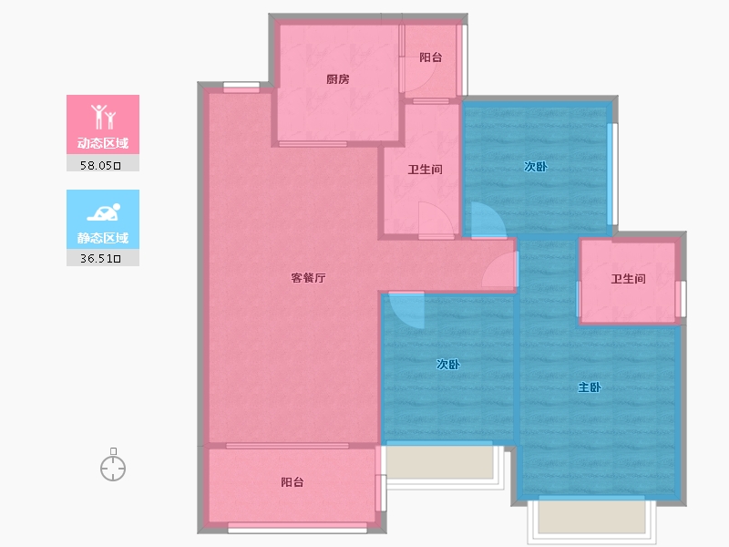 四川省-成都市-经典西悦城Ａ3户型105m²-86.14-户型库-动静分区