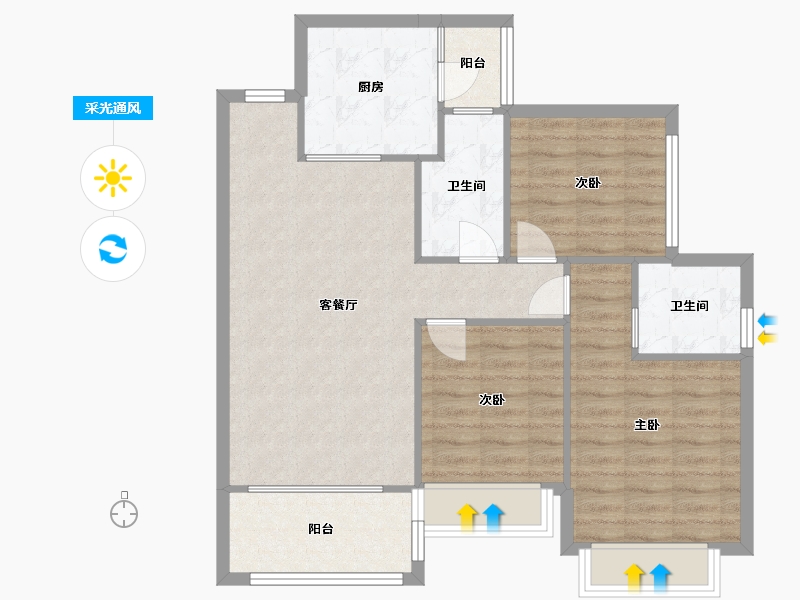 四川省-成都市-经典西悦城Ａ3户型105m²-86.14-户型库-采光通风