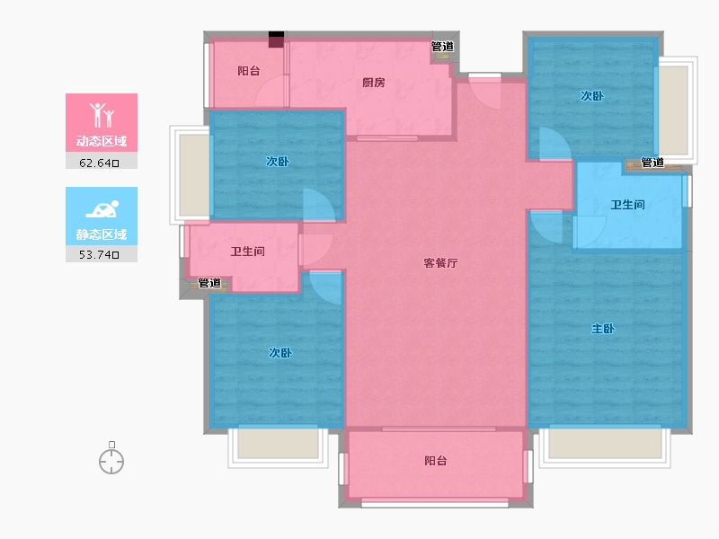 四川省-成都市-经典西悦城B1户型135m²-107.40-户型库-动静分区