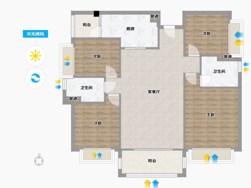 四川省-成都市-经典西悦城B1户型135m²-107.40-户型库-采光通风