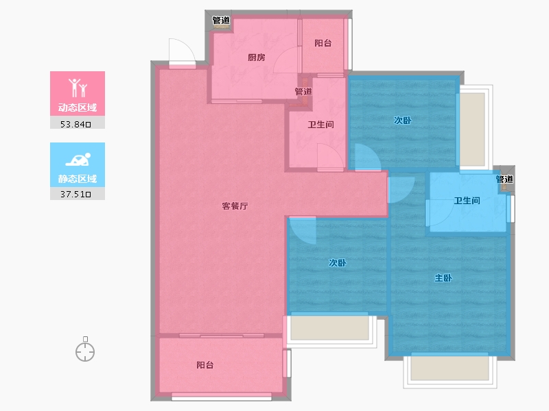 四川省-成都市-经典西悦城Ｃ1户型106m²-83.18-户型库-动静分区