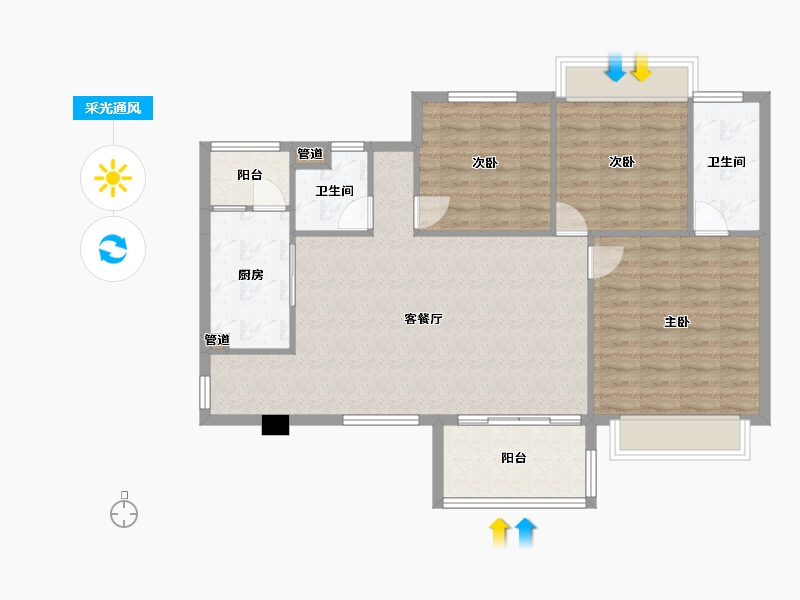 四川省-成都市-经典西悦城B2户型120m²-97.61-户型库-采光通风