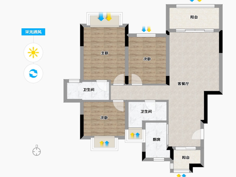 四川省-成都市-嘉裕第六洲-83.07-户型库-采光通风