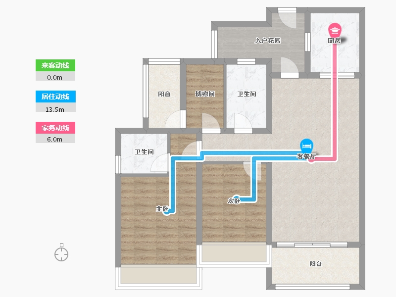 四川省-成都市-唐人街相府花园Ａ2户型115m²-90.69-户型库-动静线