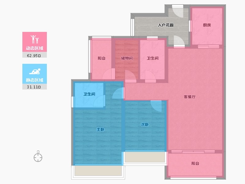 四川省-成都市-唐人街相府花园Ａ2户型115m²-90.69-户型库-动静分区