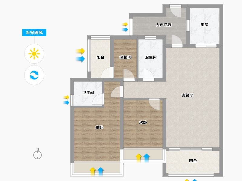 四川省-成都市-唐人街相府花园Ａ2户型115m²-90.69-户型库-采光通风