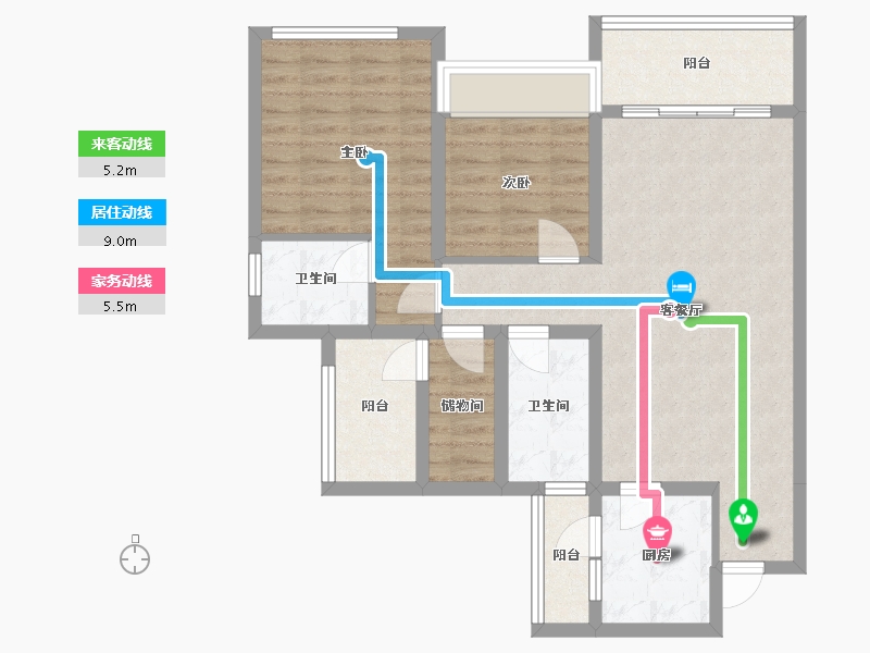 四川省-成都市-唐人街相府花园B1户型102m²-82.80-户型库-动静线