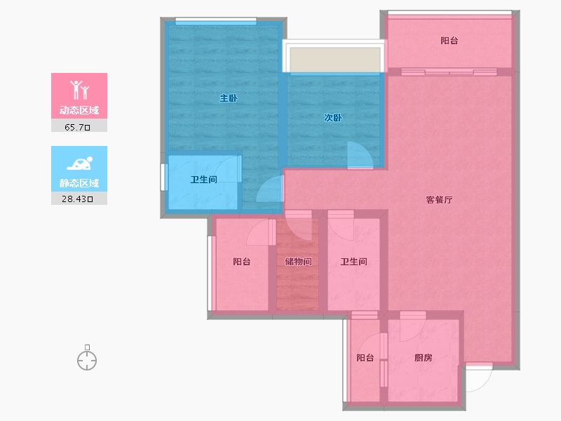 四川省-成都市-唐人街相府花园B1户型102m²-82.80-户型库-动静分区