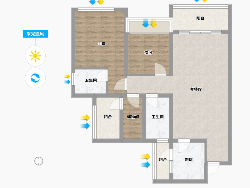 四川省-成都市-唐人街相府花园B1户型102m²-82.80-户型库-采光通风