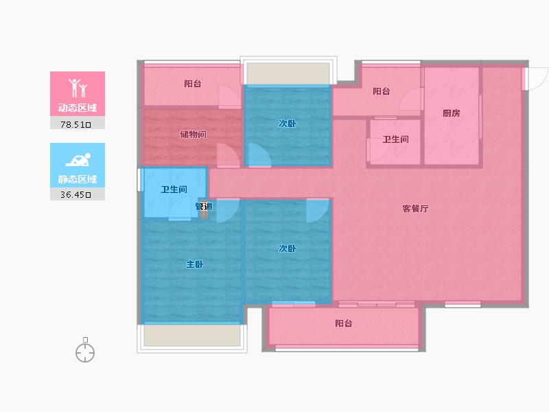 四川省-成都市-唐人街相府花园B2-1户型127m²-104.81-户型库-动静分区