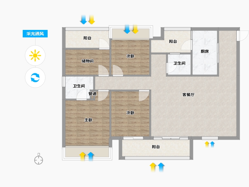 四川省-成都市-唐人街相府花园B2-1户型127m²-104.81-户型库-采光通风