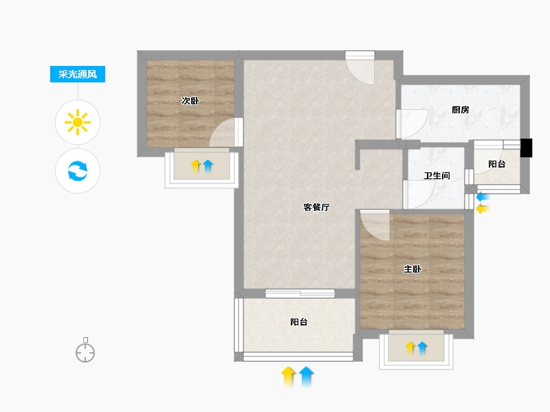 四川省-成都市-陇海三郎觅山二期(4,5)号楼67m²-51.73-户型库-采光通风