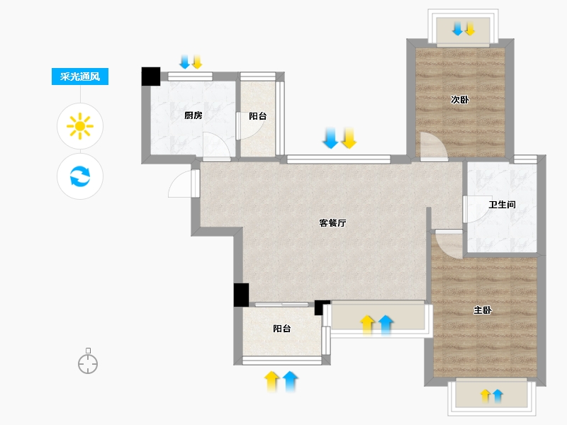 四川省-成都市-陇海三郎觅山二期(4,5,)号楼78m²-59.64-户型库-采光通风