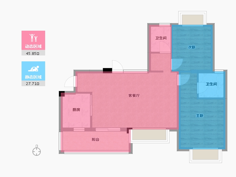 四川省-成都市-陇海三郎觅山二期8号楼86m²-65.70-户型库-动静分区