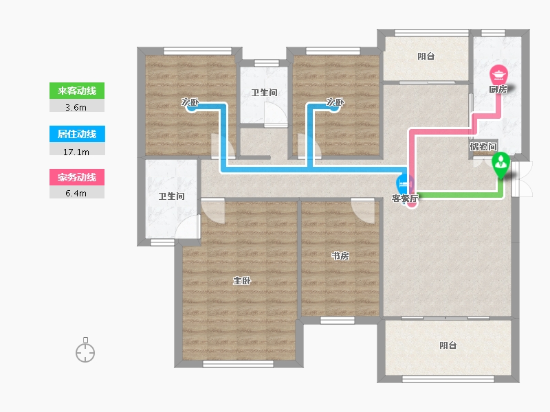 四川省-成都市-南城星汇Ａ1户型121m²-113.19-户型库-动静线