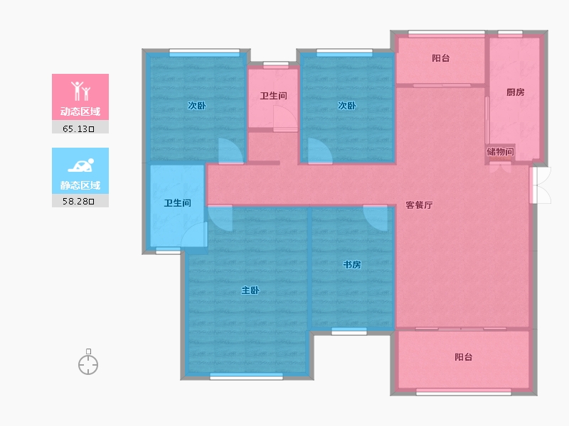 四川省-成都市-南城星汇Ａ1户型121m²-113.19-户型库-动静分区