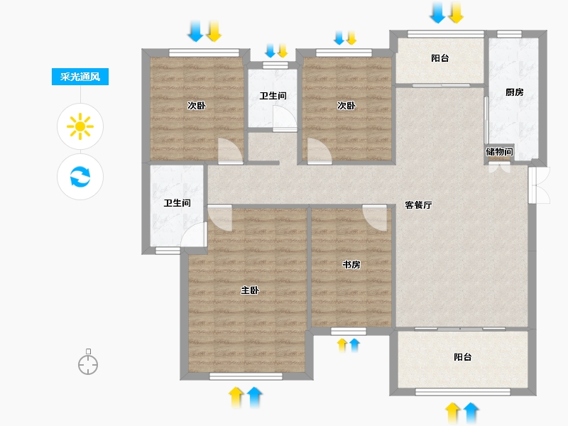 四川省-成都市-南城星汇Ａ1户型121m²-113.19-户型库-采光通风