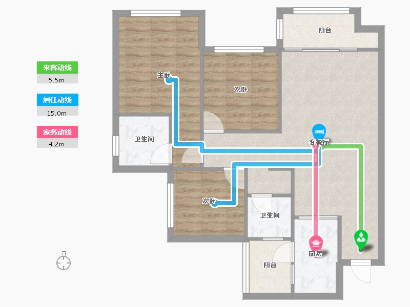 四川省-成都市-南城星汇Ｂ2户型92m²-79.65-户型库-动静线